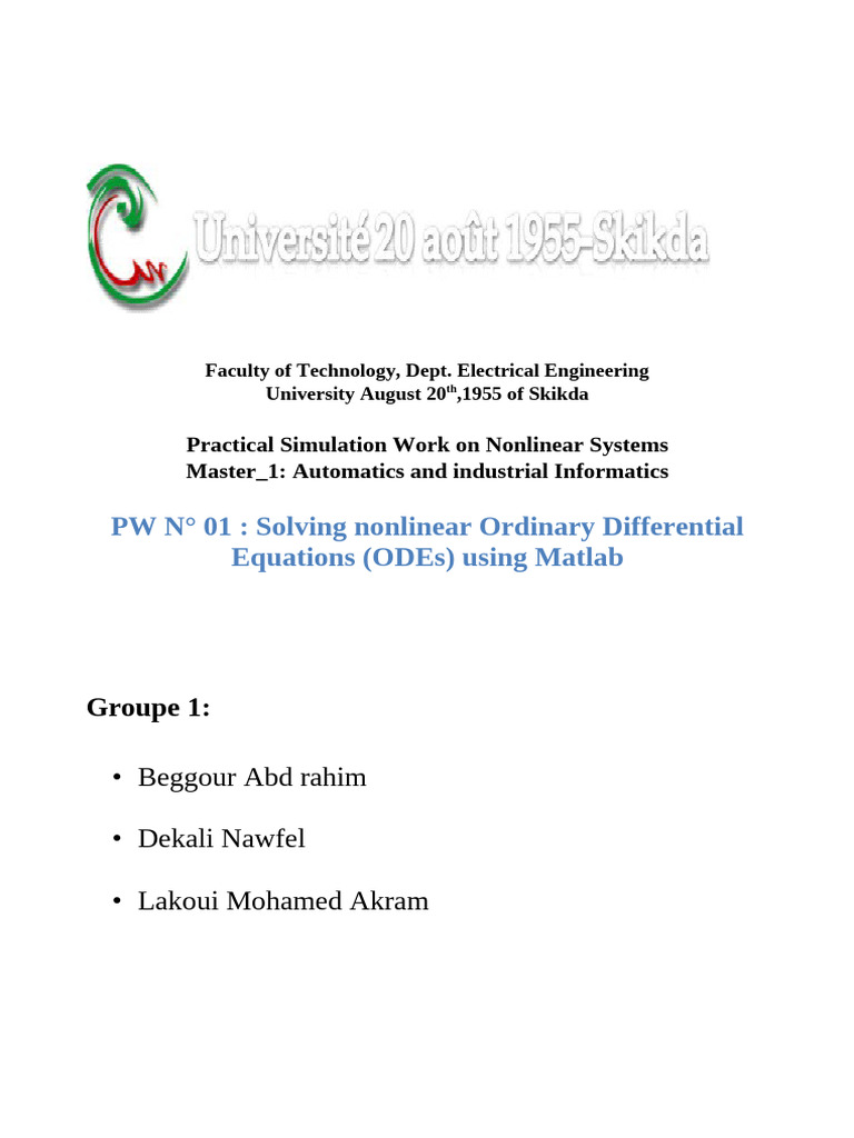 TP 1 NSL | PDF | Nonlinear System | Differential Equations