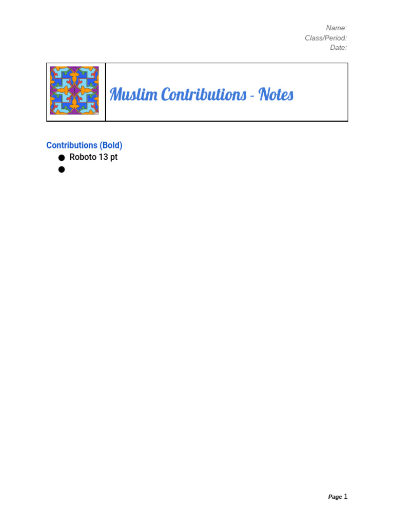 Muslim Contributions - Notes | PDF