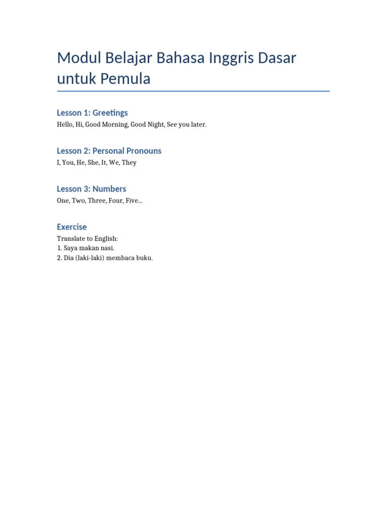Modul Bahasa Inggris Dasar | PDF