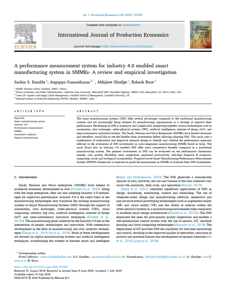 A Performance Measurement System For Ind | PDF | Internet Of Things ...