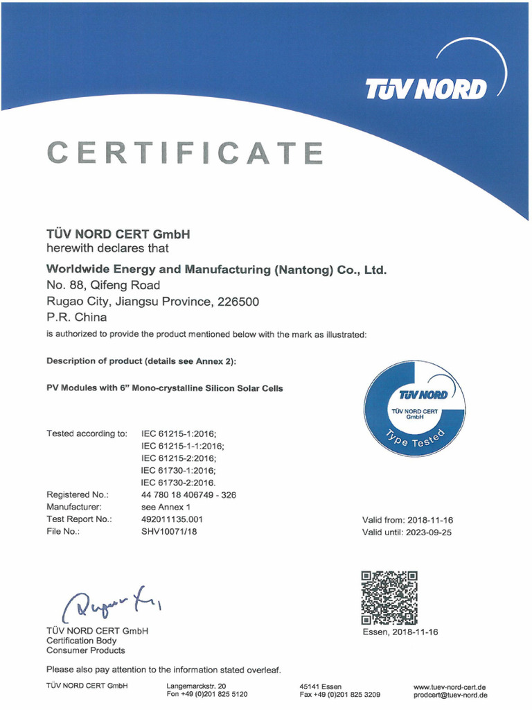 TUV NORD Certification | PDF