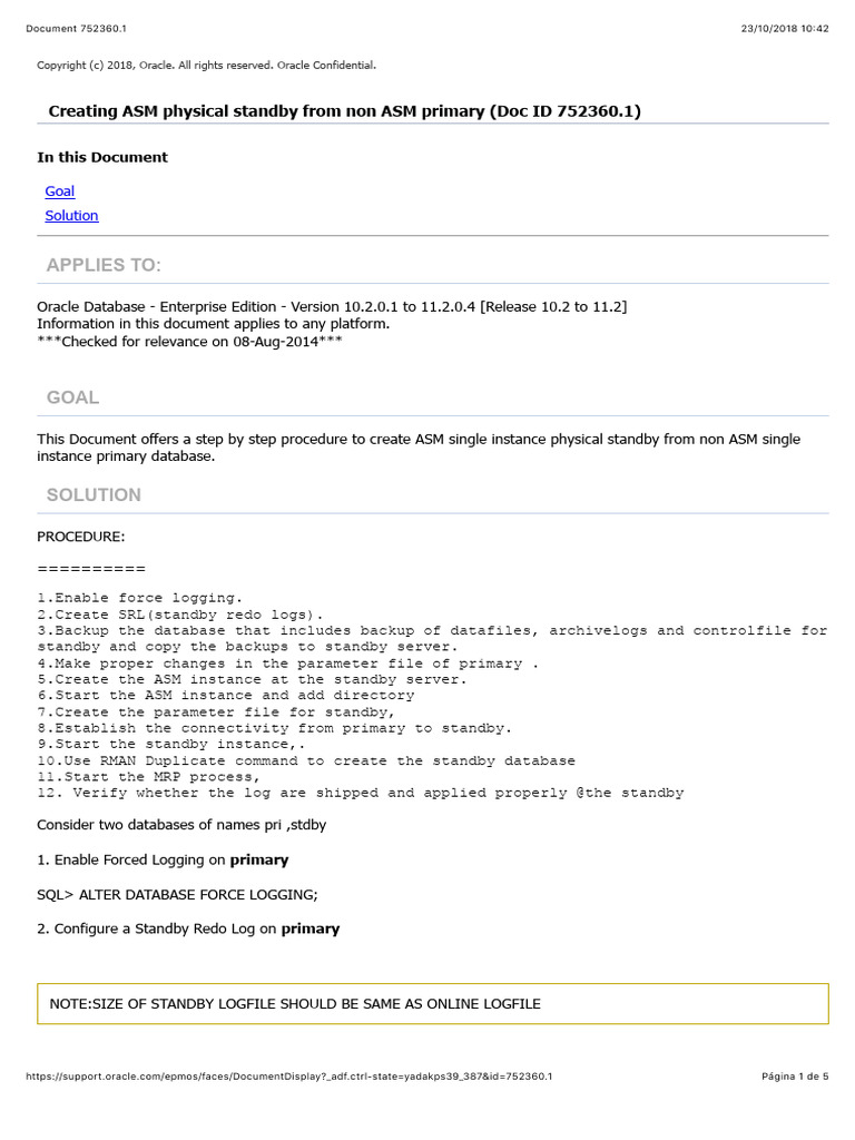 Create ASM Physical Standby Database | PDF | Backup | Databases