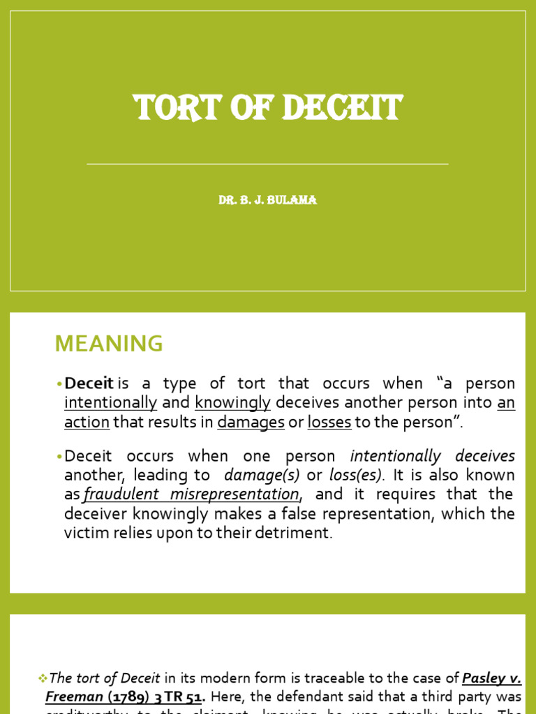 Understanding the Tort of Deceit | PDF | Misrepresentation | Damages