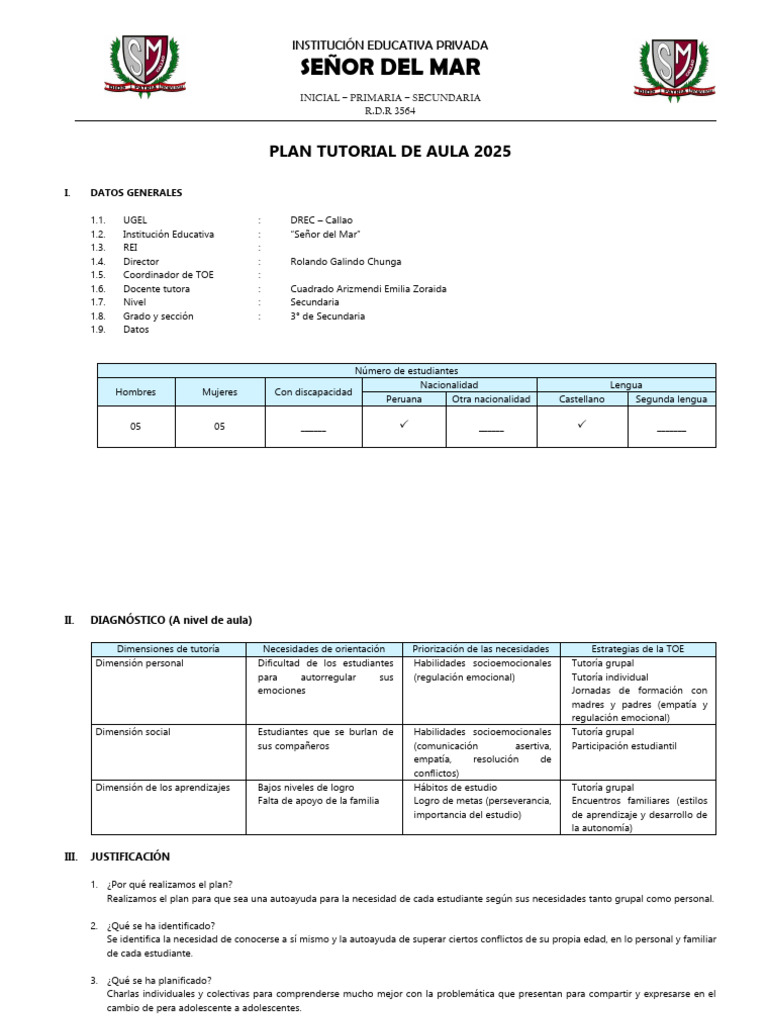 Plan Tutorial 2025 para Secundaria | PDF | Autorregulación emocional ...