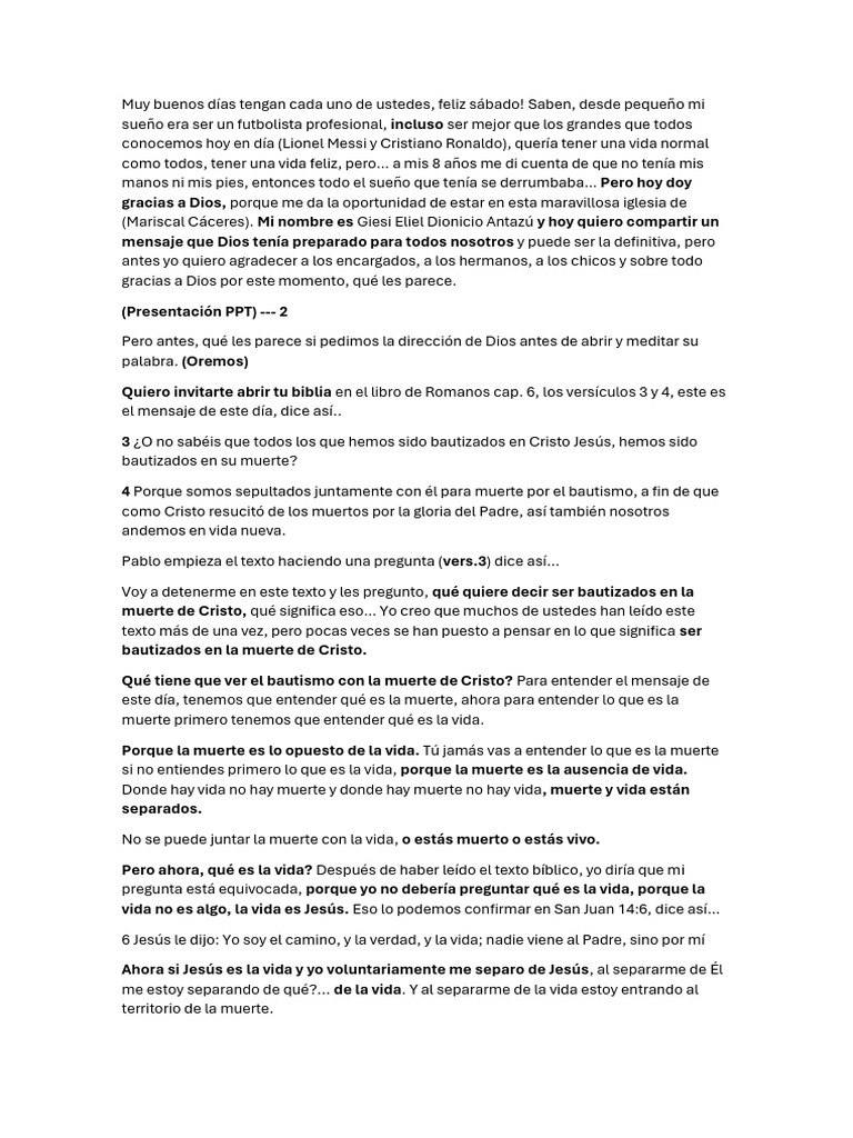 Mensaje sobre el Bautismo y la Vida en Cristo | PDF | Cristo (título ...