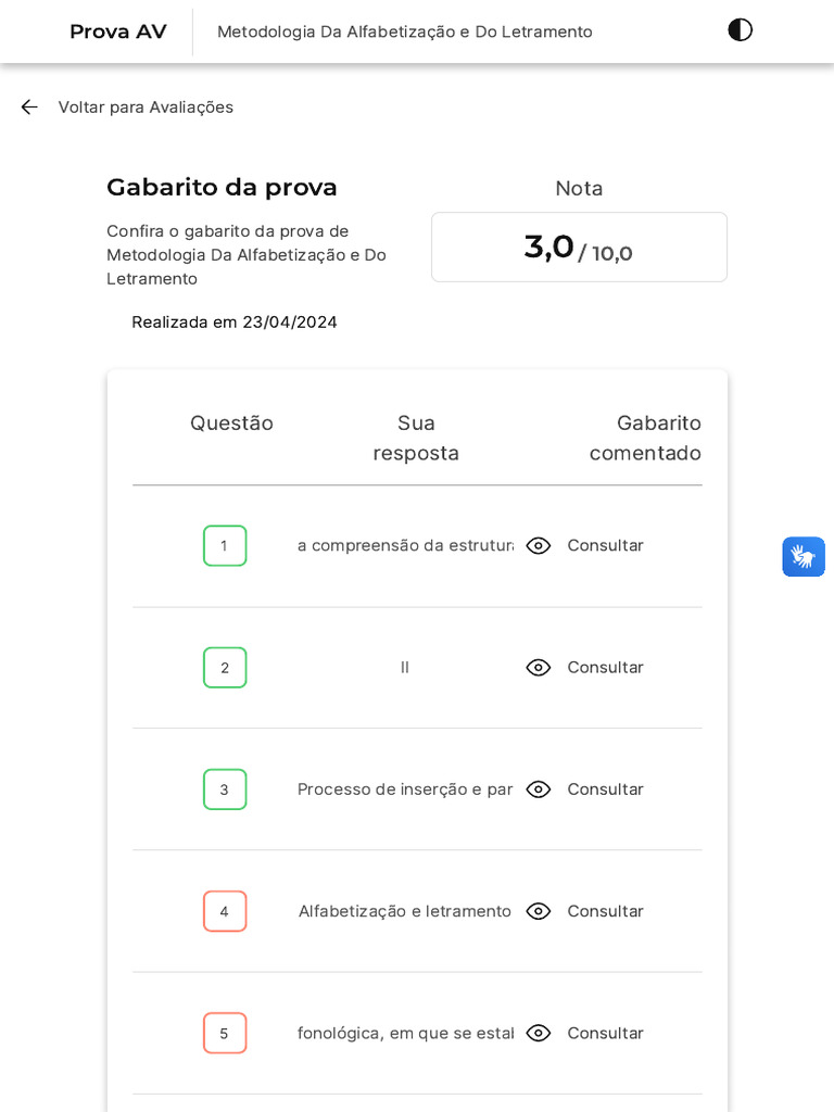 Gabarito da Prova de Letramento | PDF