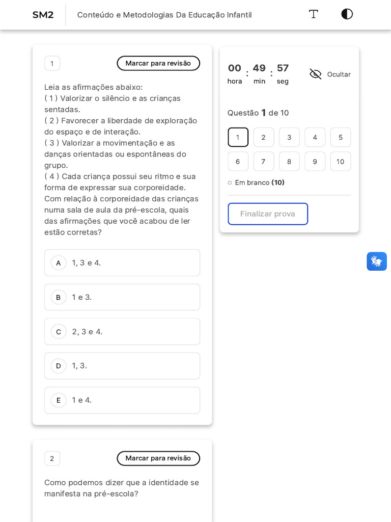 Prova 66562a7b436d7b778cc9e584 | PDF | Pré-escola | Pedagogia