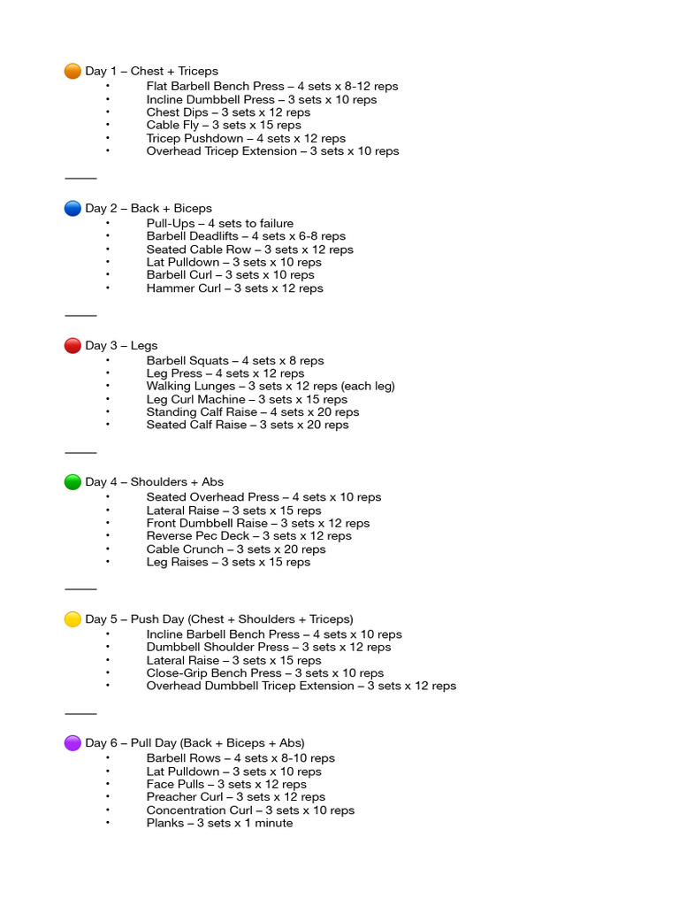 6-Day Workout Plan: Strength Training | PDF