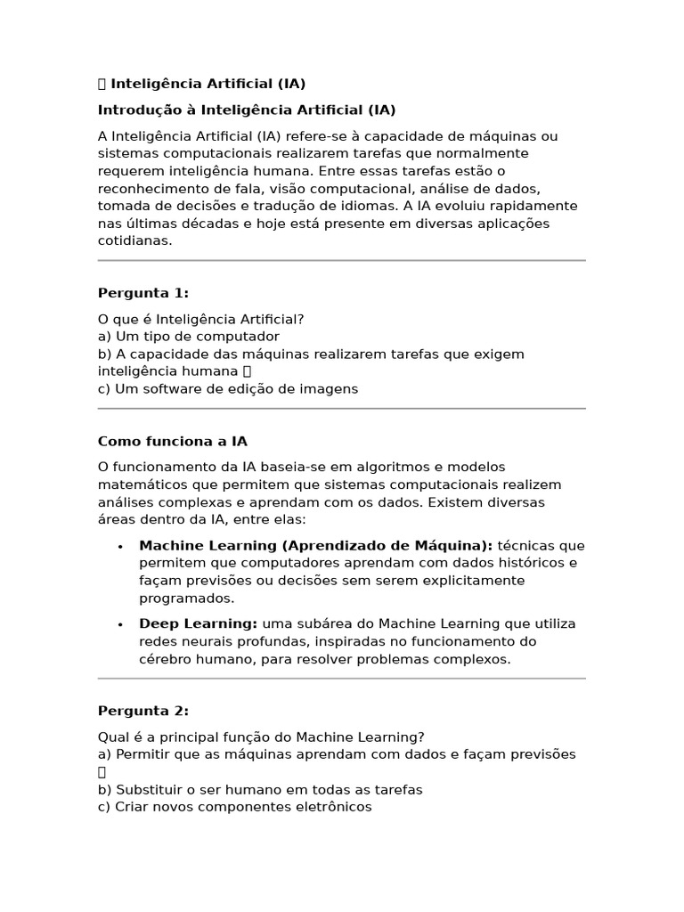 Introdução à Inteligência Artificial e Aplicações | PDF | Inteligência ...