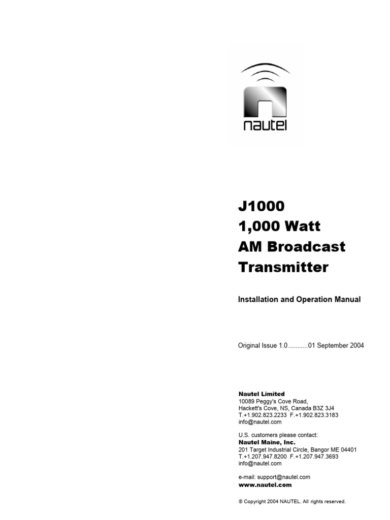 J1000 1000W AM Transmitter Manual | PDF | Alternating Current | Burn