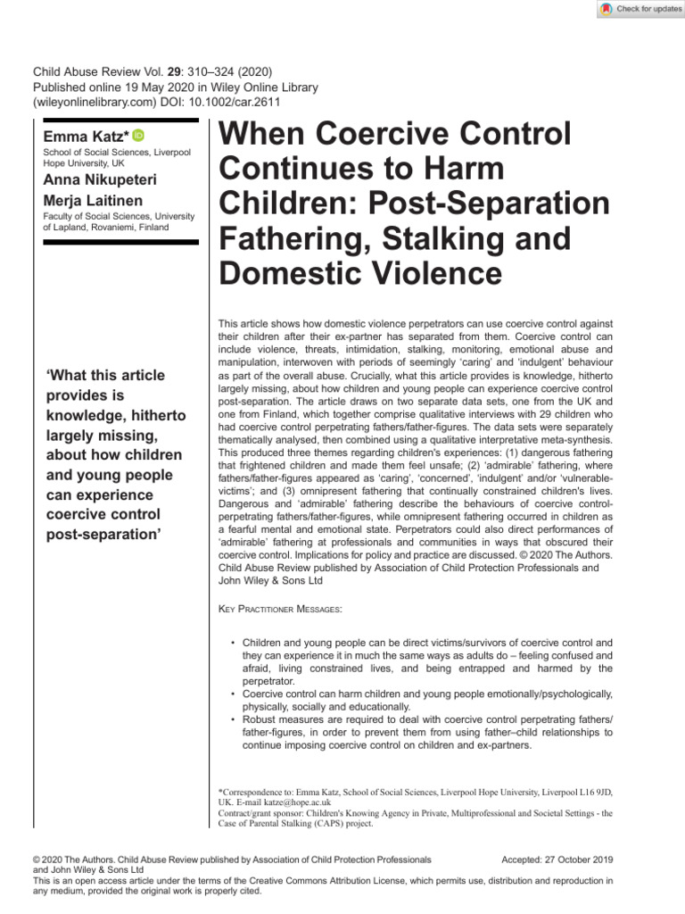 When Coercive Control Continues To Harm Children Post Separation ...
