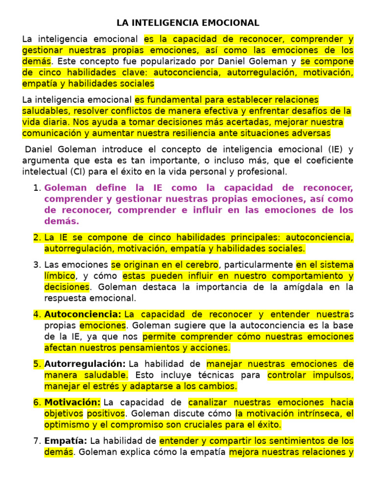 La Inteligencia Emocional | PDF | Inteligencia emocional | Las emociones