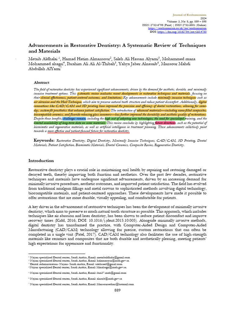 Advancements in Restorative Dentistry Techniques | PDF | Dentistry ...