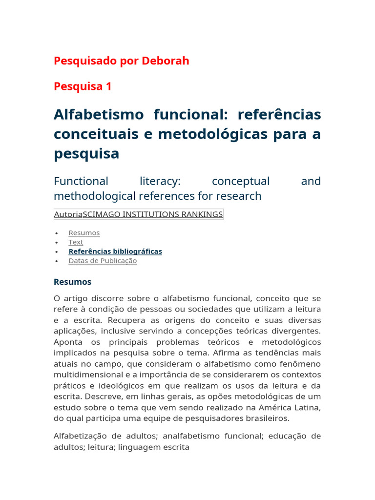 Alfabetismo Funcional: Conceitos e Métodos | PDF | Alfabetização ...
