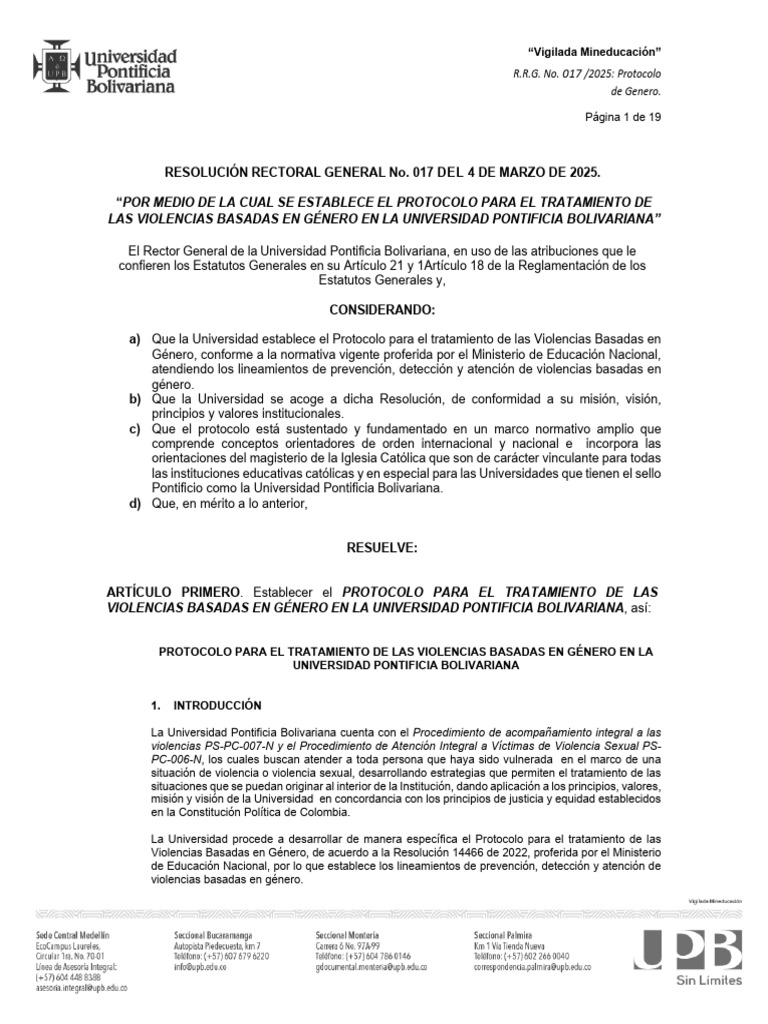 RRG 017 2025 Protocolo de Genero | PDF | Violencia | La violencia ...