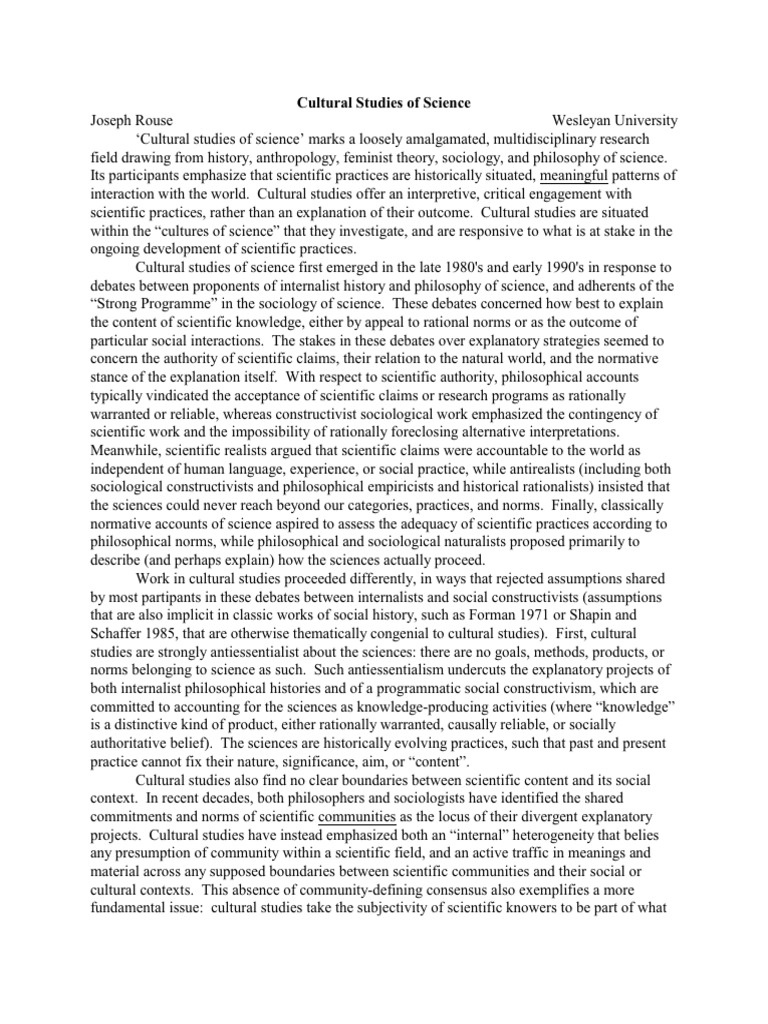 Cultural Studies of Science | PDF | Science | Knowledge