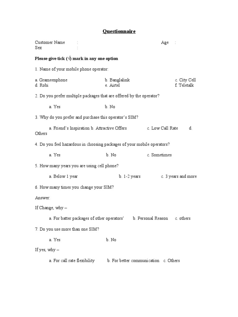 Mobile Operator Customer Feedback Survey | PDF