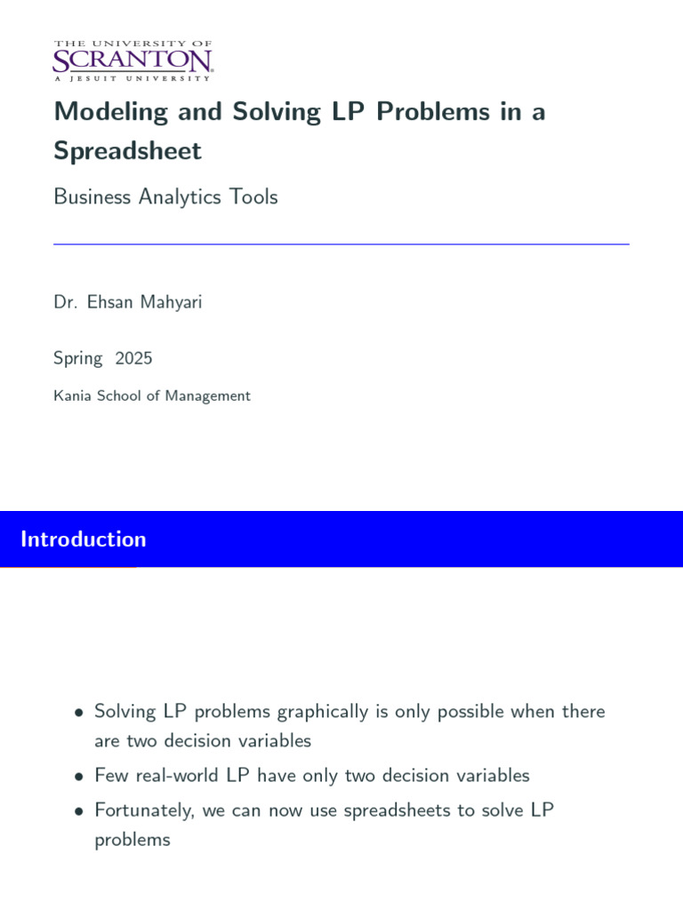 LP Problem Solving with Spreadsheets | PDF | Spreadsheet | Computer ...