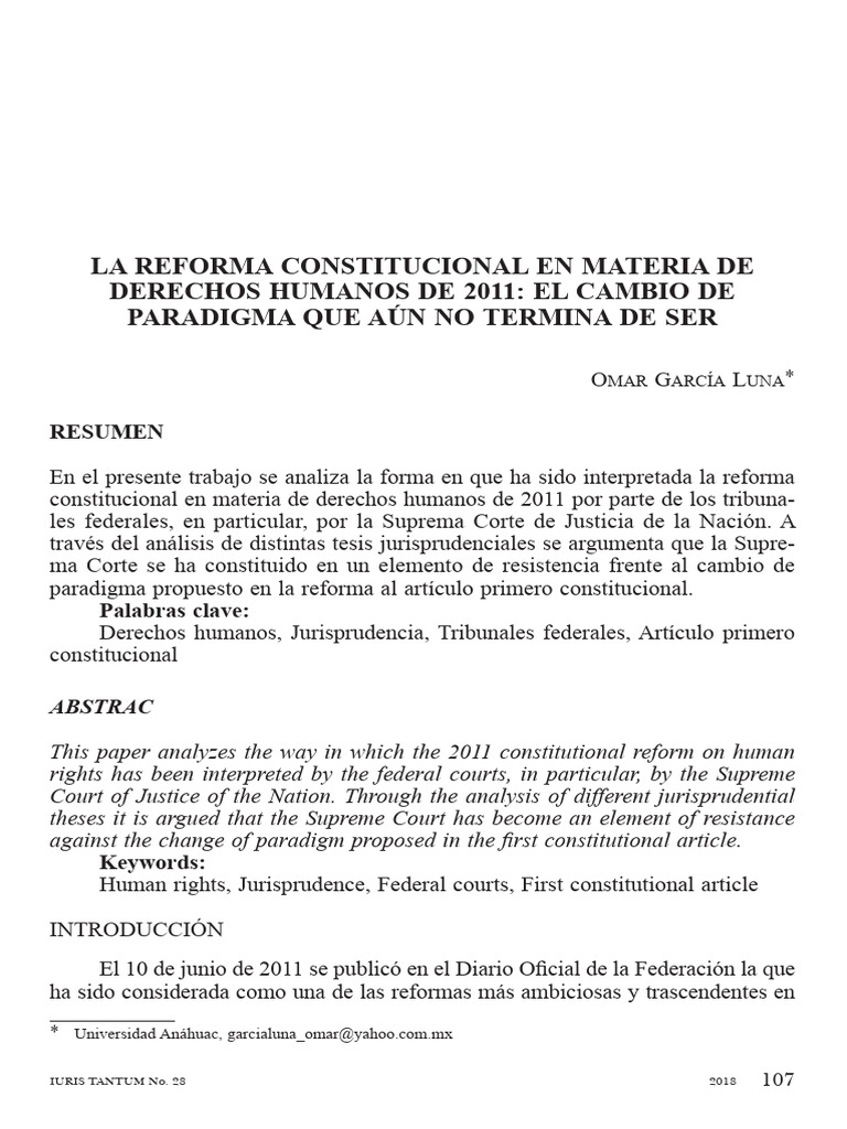 La Reforma Constitucional en Materia de | PDF | Derechos | Derechos humanos