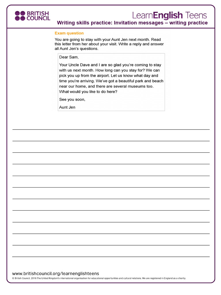 Invitation Messages - Writing Practice | PDF