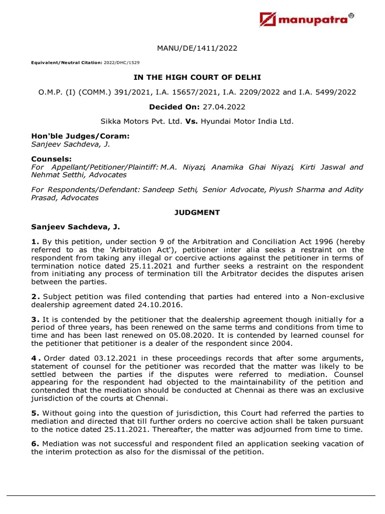 Delhi High Court Arbitration Ruling | PDF | Arbitration | Jurisdiction