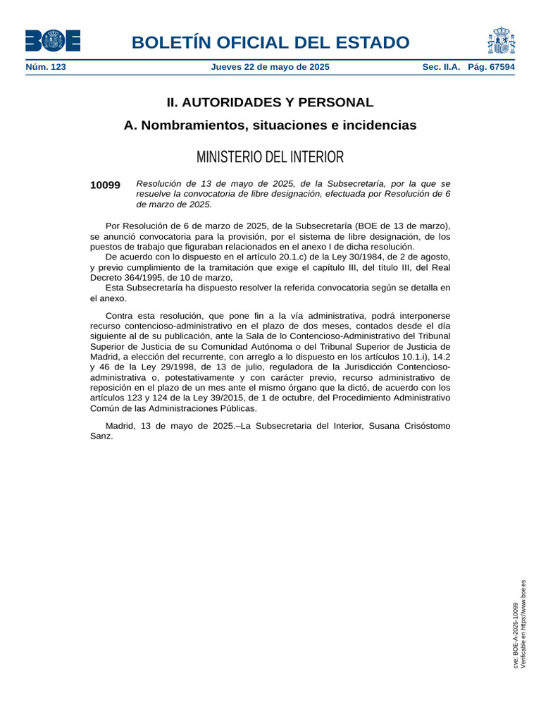 Disposición 10099 Del BOE Núm. 123 de 2025 | PDF | Gobierno | Gobierno ...