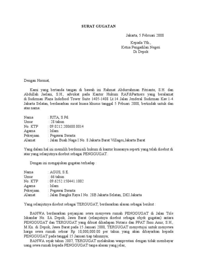 Contoh Surat Gugatan Perdata Sengketa Tanah Pdf Nusagates