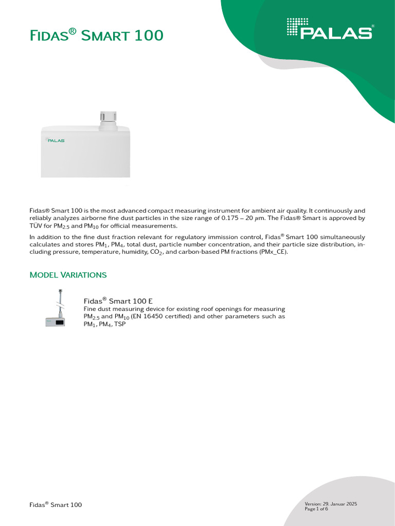 Fidas® Smart 100: Advanced Air Quality Monitor | PDF | Particulates ...