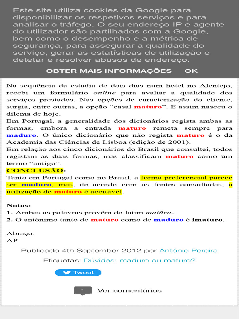 Maduro ou Maturo: Diferenças e Usos | PDF