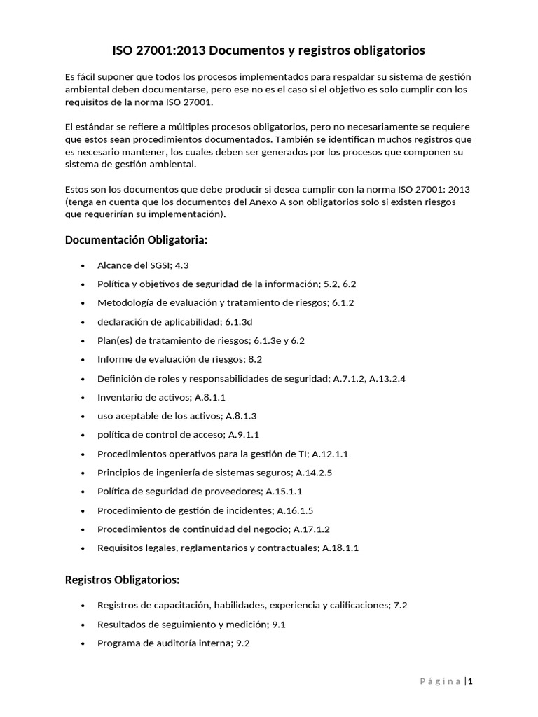Documentos Clave para ISO 27001:2013 | PDF | Seguridad de información ...
