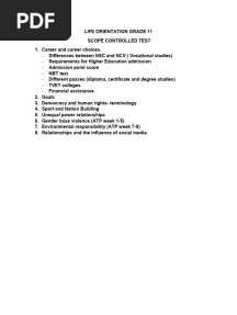 Life Orientation Grade 11 Scope Controlled Test 2025