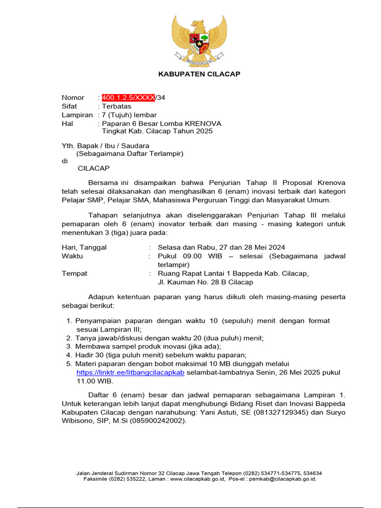 DRAFT Undangan Paparan 6 Besar Krenova 2025 | PDF