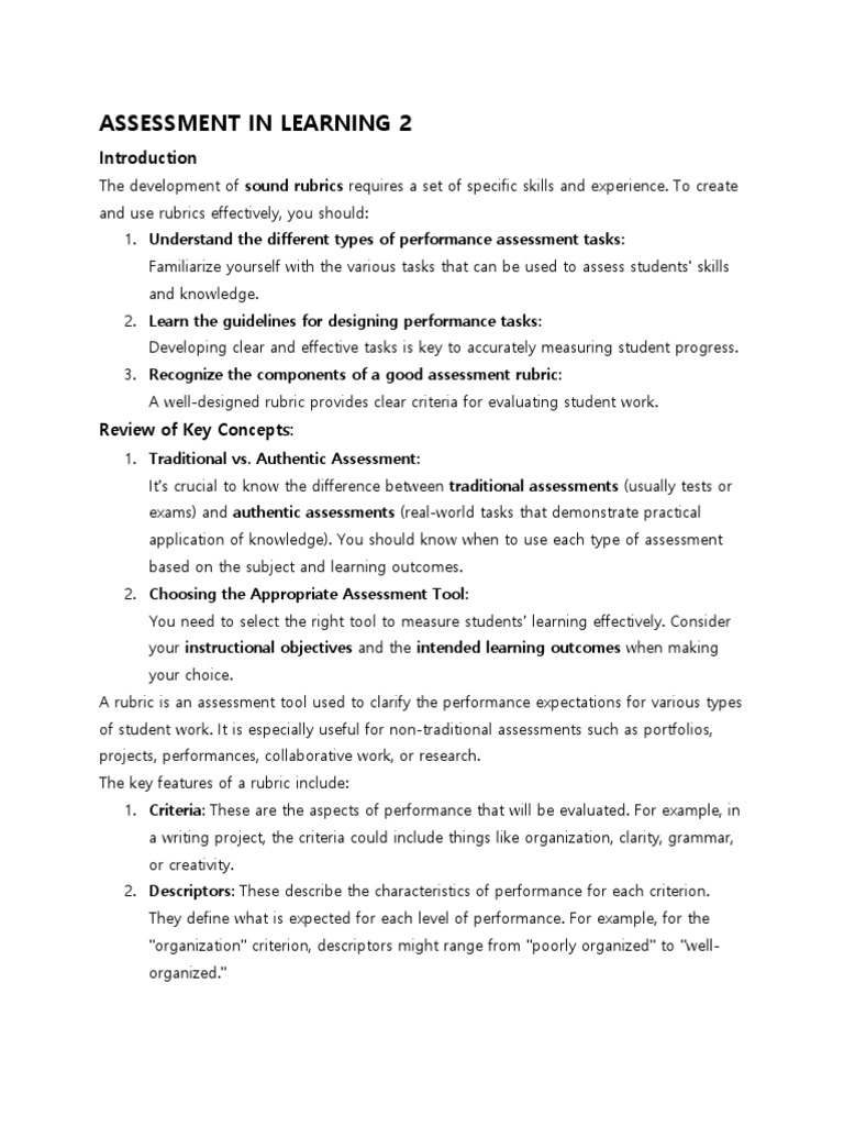 Assessment in Learning 2 | PDF | Educational Assessment | Rubric (Academic)