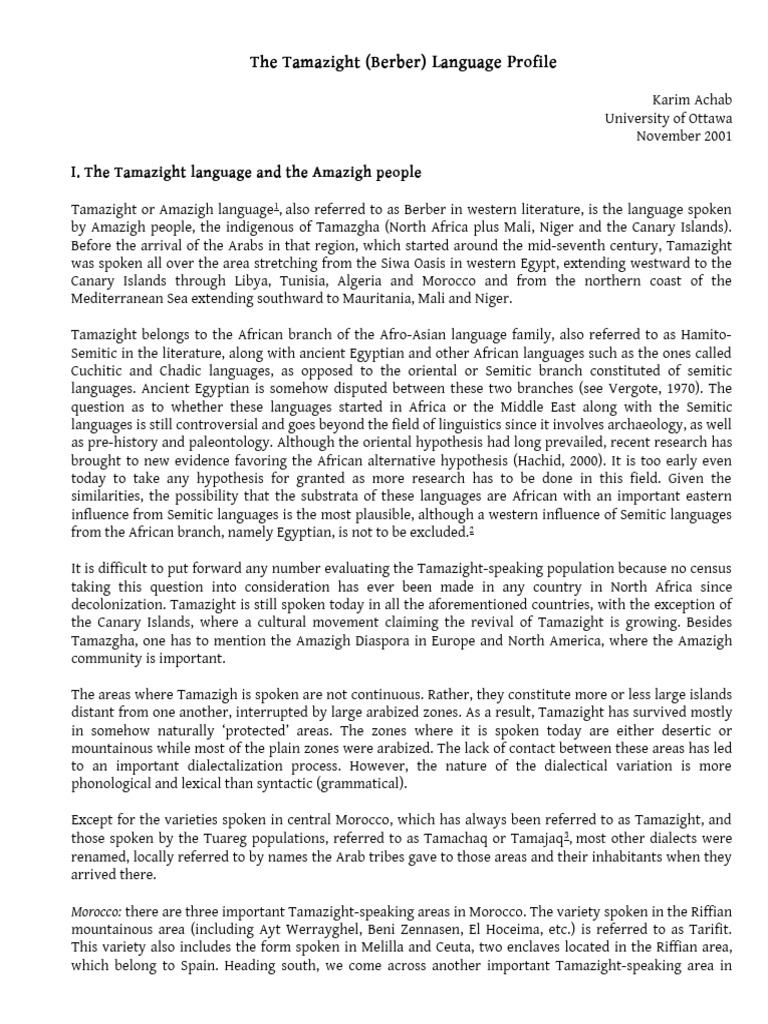The_Tamazight_Berber_Language_Profile | PDF | Grammatical Gender | Berbers
