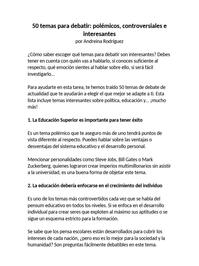 50 Temas Polémicos para Debatir | PDF | Infidelidad | Inteligencia ...
