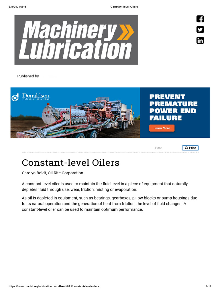 Constant-Level Oiler Operation Guide | PDF | Bearing (Mechanical ...