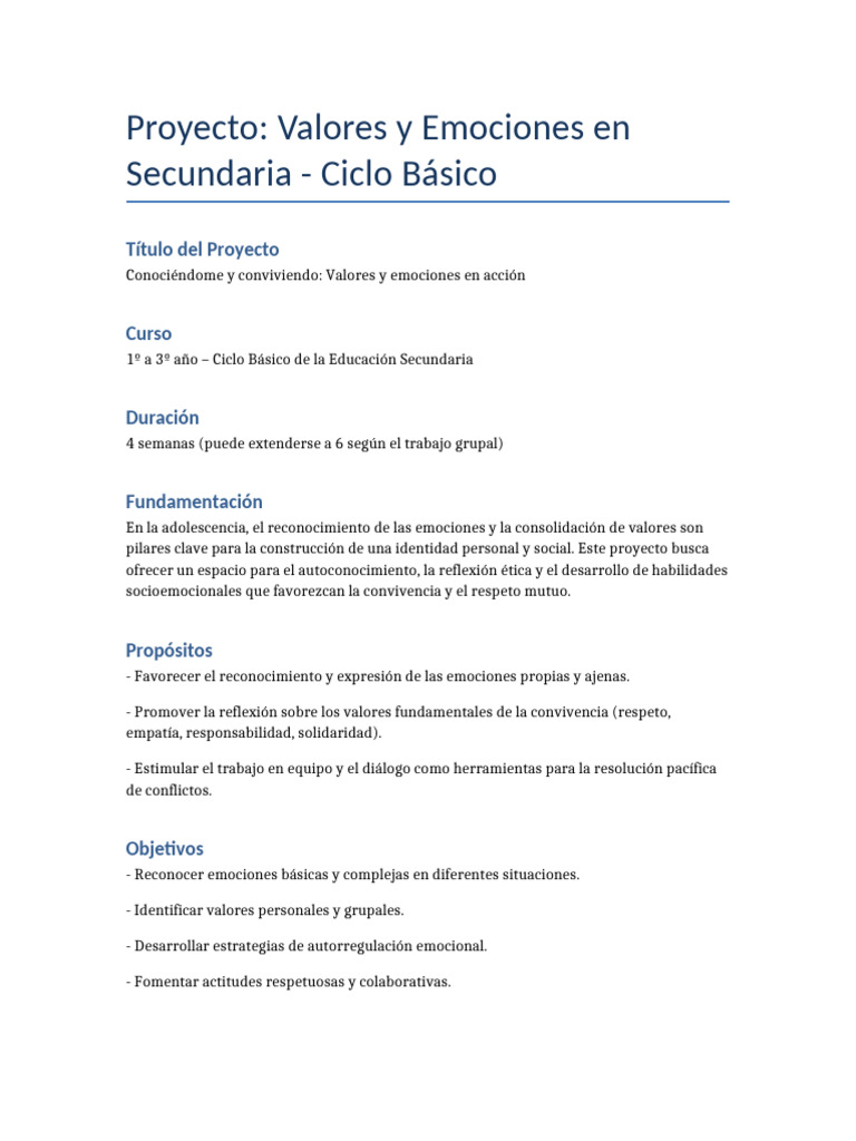 Valores y Emociones en Secundaria | PDF | Las emociones | Evaluación