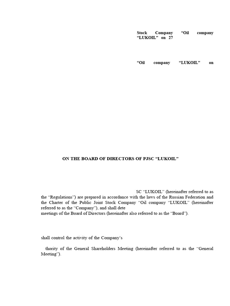 LUKOIL Board of Directors Regulations | PDF | Board Of Directors | Voting