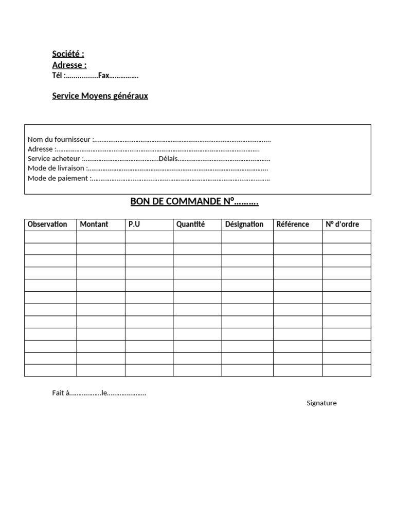 Modèle de Bon de Commande PDF Gratuit | PDF