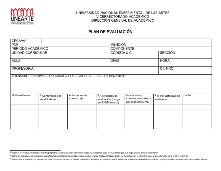 Plan de Evaluación Académica CECA/AA | PDF | Aprendizaje | Cognición