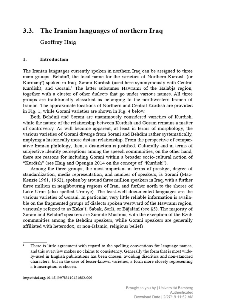 Iranian Languages in Northern Iraq | PDF | Verb | Linguistic Morphology