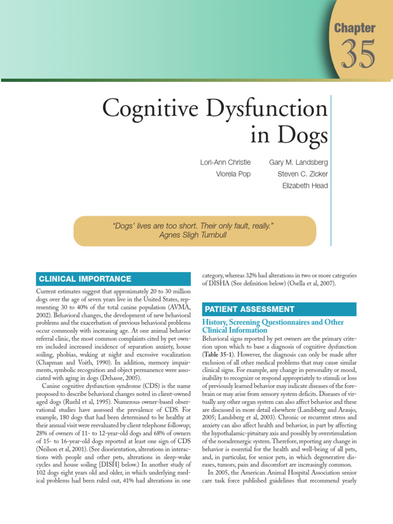 Canine Cognitive Dysfunction in Aging Dogs | PDF | Dementia | Dogs