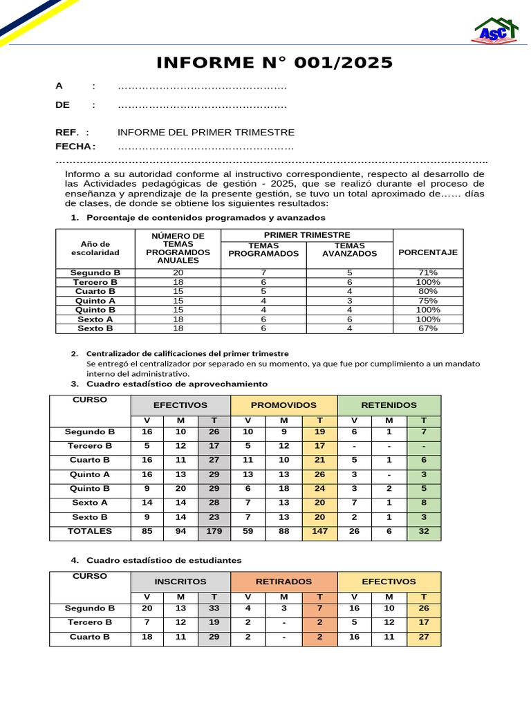 Informe de Calificaciones Primer Trimestre | PDF