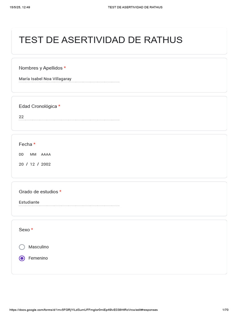 Test de Asertividad de Rathus | PDF