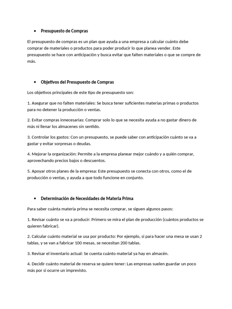 Objetivos del Presupuesto de Compras | PDF | Presupuesto | Economias