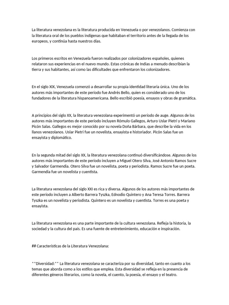 Características y Evolución de la Literatura Venezolana | PDF ...