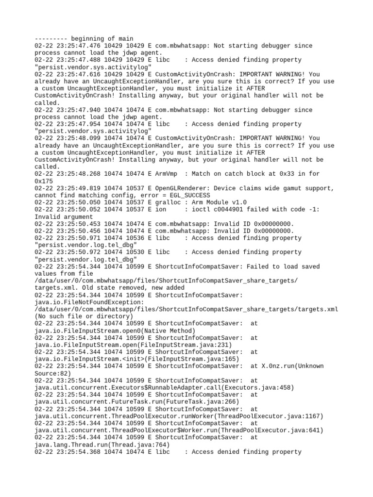 WhatsApp Debugging Error Log Analysis | PDF | Java (Programming ...