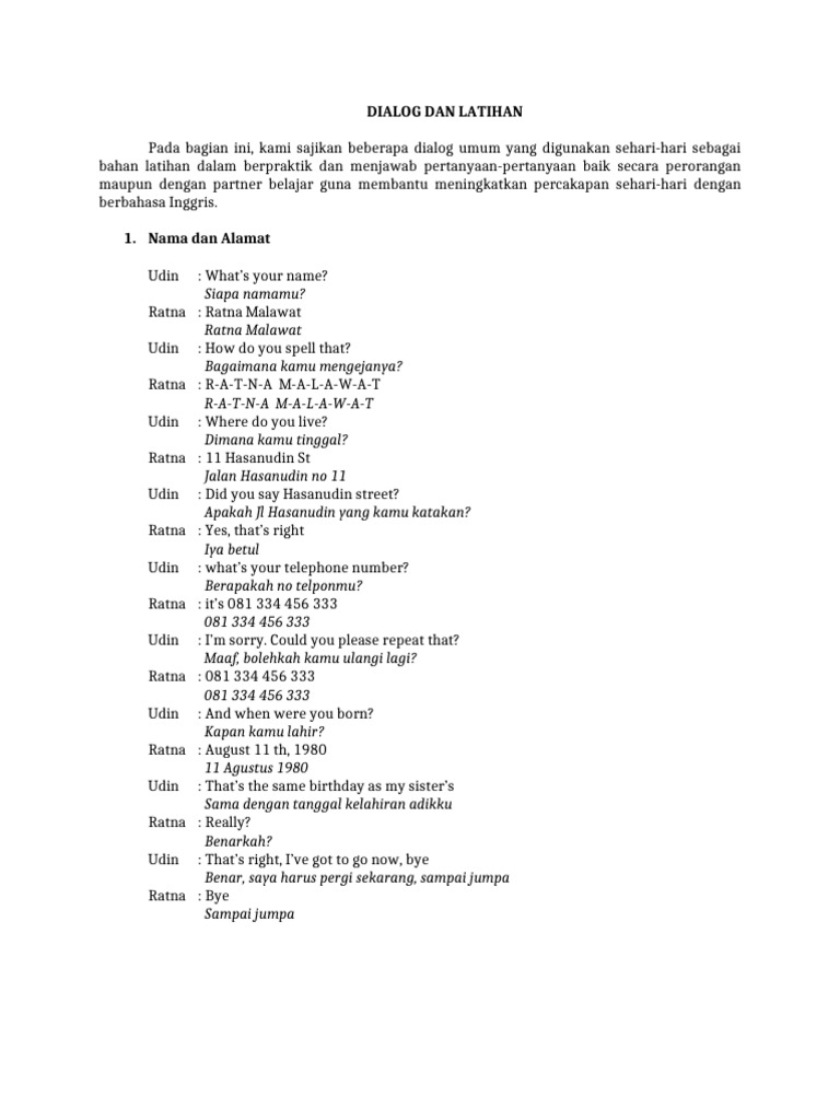 Dialog Latihan Percakapan Sehari-hari | PDF