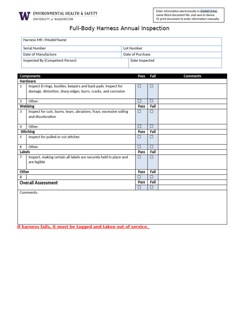 Full-Body Harness Inspection Checklist | PDF