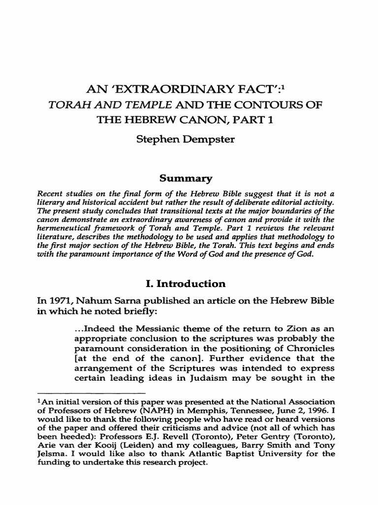 Torah and Temple and The Counto - Stephen Dempster | PDF | Bible ...